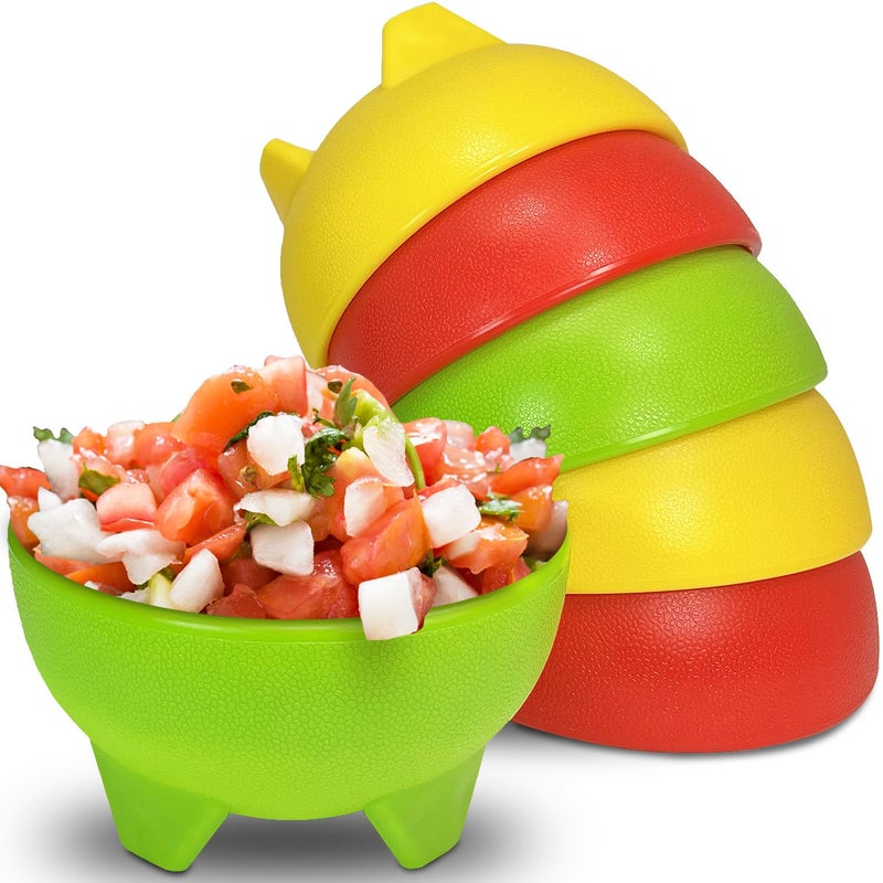 KSEV Salsa Bowls â€“ 6 Pack (Multi Color), 13oz BPA FREE Small Bowl Unbreakable Mexican Molcajete Chip Guacamole, Serving Dish, Sauce Cup, Side bowl, Snack, Chips, Dip, Nuts, Candy, Ice Cream, Party Use - Image 1